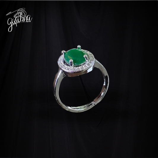 STAINLESS STEEL OVAL SHAPE RING WITH GREEN GEM STONE